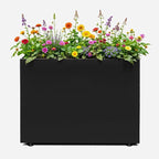 IDZO 35.4" W x 25.6" H Metal Planter Box, Privacy Trough for Patio, Rectangle Container for Outdoor Plants, Tall Large Rectangular Steel Bed for Outdoor Greens with Drainage Holes & Adjustable Feet