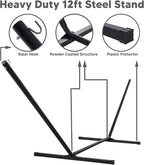 SUNCREAT Two Person Hammock with 12ft Stand Included, Max 475lbs Capacity, Heavy Duty Free Standing Hammock, Black Stripes