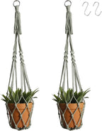 Artilady Macrame Hanging Planter for Indoor Plants, Boho Woven Plant Hanger Large Hanging Flower Pot Holders Outdoor Baskets Storage No Tassels Sage Green Wall Decor (Sage Green-2pcs)