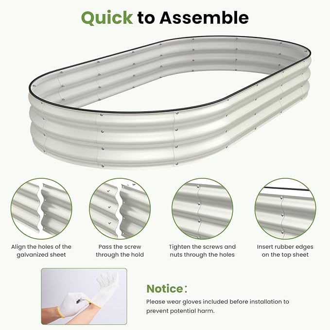 Galvanized Raised Garden Bed 8x4x1 FT, Oval Metal Raised Garden Bed Outdoor Planter Box with Open Bottom, Rust-Resistant Steel Garden Bed for Vegetables Herbs Flowers, Easy Assembly