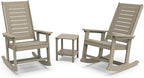 GREENVINES Outdoor Rocking Chair Set | 3-Piece | Desert Brown Wood Grain | 2 Rocking Chairs with 1 Side Table | Porch Rocker | HDPE Plastic | Patio Furniture Sets