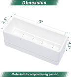 D'vine Dev 12 Inch Window Box Planter, Rectangle Plastic Herb Planter with Drainage Holes and Saucer, Indoor Succulent Cactus Vegetable Pot for Windowsill, Garden Balcony, White, Set of 2, 76-X-A-2