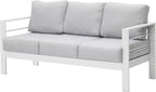 Wisteria Lane Patio Furniture Aluminum Sofa, All-Weather Outdoor 3 Seats Couch, White Metal Chair with Light Grey Cushions
