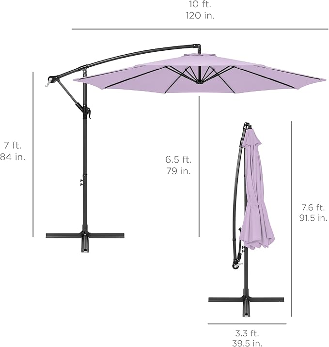 Best Choice Products 10ft Offset Cantilever Hanging Market Patio Umbrella, 8 Sturdy Ribs, Easy Adjustment - Lavender