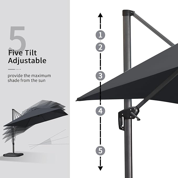 PURPLE LEAF 10' X 13' Square Cantilever Umbrella Patio Umbrella with Base Outdoor Umbrella Aluminum Offset with 360-degree Rotation for Garden Deck Pool Patio Black