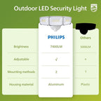 Philips 72W 7400LM LED Flood Lights Outdoor, Dusk to Dawn Aluminum Security Lights, 3 Adjustable Heads, Wall Mount, 5000K Daylight, Waterproof for Yard, Garage