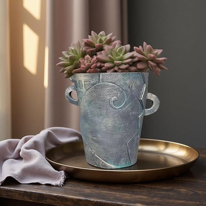 Picasso Abstract Face Flower Pot,Unique Resin Crafted Planter with Drainage Holes,Interesting Colorful Planter with Human face,for Indoor and Outdoor Botanical Home décor (Bronze)
