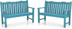 Outdoor Bench Set of 2, Weatherproof Garden Benches for Outdoors, All Weather HIPS Patio Bench Holds up to 800lbs, Never Rot or Fade, Comfort Bench for Porch Garden Patio Yard and Park
