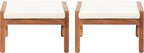 Temecula Outdoor Ottomans with Cushion (Set of 2) - Acacia Wood - Brown/Cream
