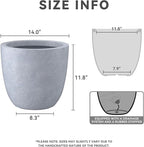 Kante 14 Inch Dia Round Concrete Planter, Indoor Outdoor Large Plant Pot with Drainage Hole and Rubber Plug for Home Patio Garden, Gray