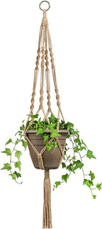 Mkono 4 Pack Macrame Plant Hangers Indoor Hanging Planter Basket Decorative Flower Pot Holder Jute Rope for Indoor Outdoor Home Decor 4 Legs 40 Inch, Brown