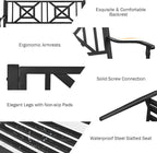 S AFSTAR Outdoor Garden Bench, Metal Porch Bench Seat with Slated Seat & Decorative Backrest, 2-Person Loveseat for Patio Garden, Powder Coated Iron Frame, Patio Bench Front Door Bench for Outside