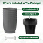 T4U 4 Inch Plant Pots Self Watering, 6 Pack African Violet Pots, Small Plant Pots for Plants, Small Indoor Plant Pot, Self Watering Planter for African Violet, Succulents (6 Pack 4" Pots, Gray)