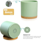 8 Inch Medium Flower Pots for Indoor Outdoor Plants, Cylinder Deep Plant Pots with Drainage Holes & Saucer, Decorative Plastic Planter Pots for Garden House Plants, Green with Brown