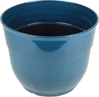 Garden Elements Indoor/Outdoor Glazed Brushed Happy Plastic Planter, Large, Dark Teal, 15"