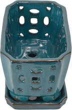 W&W Orchid Pot with Holes and Saucer for Repotting, Teal, 9.7 Inches