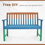 Tangkula Outdoor Garden Bench, 2-Person Eucalyptus Wood Bench with Backrest, Armrests and Slatted Seat, Patio Garden Bench for Yard, Porch, 800 lbs Capacity, Natural