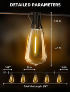 Outdoor Patio String Lights: 50Ft 15M Outside Waterproof Light - Remote Dimmable ST38 Shatterproof Bulb Connectable Hanging Outdoor Electric Lighting - Backyard Yard Gazebo Porch Party