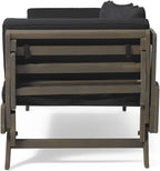 Merax Outdoor Patio Daybed Sofa,3-Seat Sofa with Foldable Arm 4 Back Pillows,Teak Acacia Wood Frame Beige Removable Cushion,Grey+Black