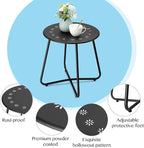 danpinera 2 Outdoor Side Tables with Flower Cut Outs, Weather Resistant Steel Patio Side Table, Small Round Outdoor End Table Metal Side Table for Patio Yard Balcony Garden Black, Set of 2