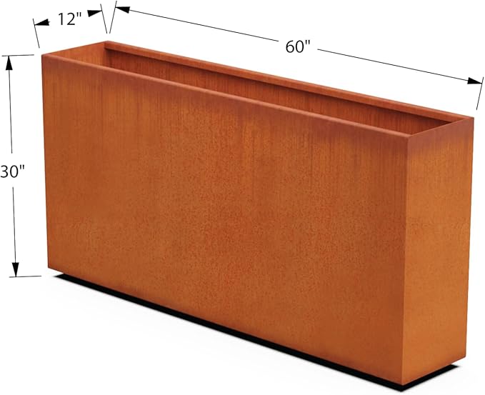 Plantercraft Large Rectangular Planters for Outdoor Plants | 60-Inch Extra Large Corten Steel Planter for Instant Privacy Screen | Heavy-Duty Metal Planter Box for Patio & Garden
