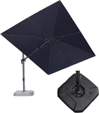 PURPLE LEAF 9' X 12' Right-left Tilt Patio Umbrella with Base Outdoor Cantilever Swivel Rectangle Umbrella Aluminum Offset Umbrella with 360-degree Rotation for Garden Deck Pool Patio Navy