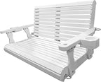 Wooden Porch Swing 2-Seater, Bench Swing with Cupholders, Hanging Chains and 7mm Springs, Heavy Duty 800 LBS, for Outdoor Patio Garden, Pure White, 4 FT Extra Large