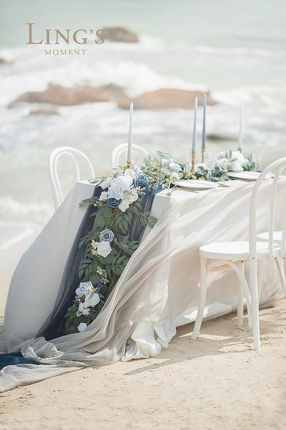 Artificial Flowers Garland, 6 Ft Dusty Blue Rose and Eucalyptus Vine