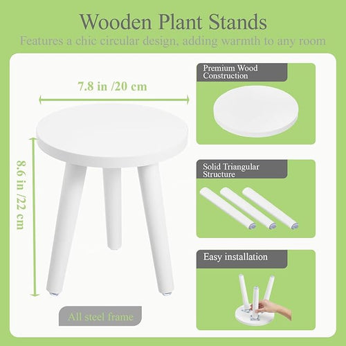 2PCS Samll Plant Stand Indoor/Outdoor for Plants,Wood White Planter Stands Holder Mid Century Pedestal Shelf,Sturdy Short Flower Rack Boho Short Plant Table 6.2"Tall Wooden Plants Stool for Garden