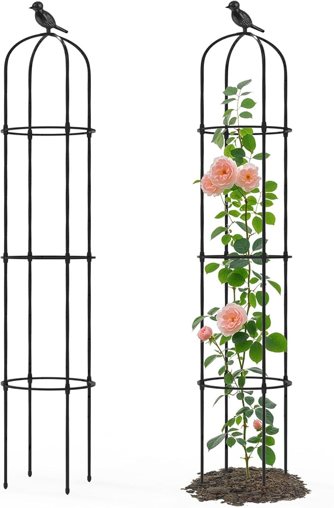 Garden Obelisk Trellis for Climbing Plants Outdoor - 69"(H), Rustproof Trellis with Adjustable Rings, Metal Plant Support for Potted Vines, Garden Trellis Use for Outdoor or Indoor(2 Pack)