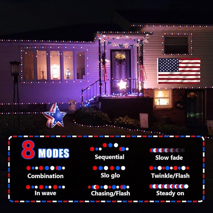 String Lights, 165ft Red White Blue LED, Outdoor Waterproof