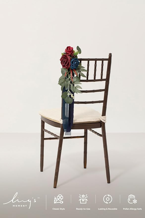 Artificial Flowers for Wedding Aisle, 8 Pack Burgundy and Navy Pew Decor
