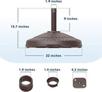 wikiwiki 80 Lbs HDPE Round Patio Umbrella Base, Weighted Umbrella Stands Fits 1.5-1.9in Poles for Garden, Lawn, Deck, Backyard & Pool, Brown