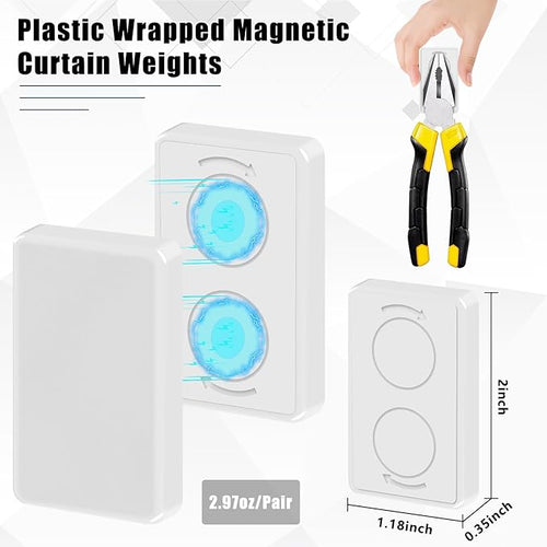 18pcs Outdoor Curtain Weights, Plastic Wrapped Magnetic Drapery Weights, Waterproof Heavy Duty Curtain Magnets Flag Weights for Heavy Wind, Shower Outside Curtain, Tablecloth (White)