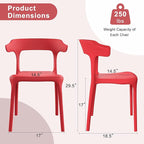 VECELO 4 Pack Plastic Stacking Chairs, Stackable Dining Chairs for Kitchen Restaurant Patio, Portable Indoor Outdoor Use, No Assembly Required, Red