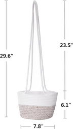 Hanging Planter Basket Jute Rope Woven Plant Hangers Indoor Hanging Plant Holder Up to 7" Pot Macrame Modern Storage Organizer Home Decor (White & Brown)