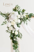 Artificial Wedding Arch Flowers, 4-Piece Silk Floral Set in White & Sage