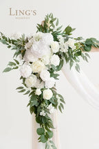 Artificial Wedding Arch Flowers, 4-Piece Silk Floral Set in White & Sage