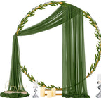 Olive Green Sheer Chiffon Arch Drape Curtains, 29 x 236 Inch Panel