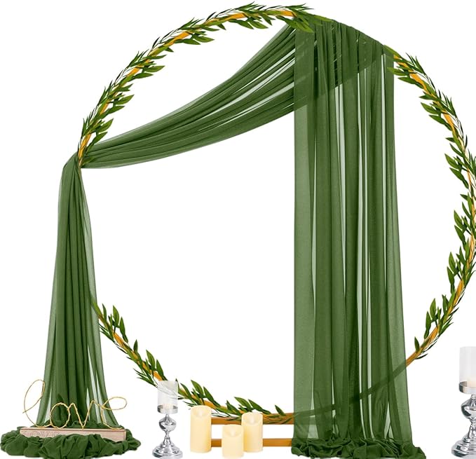 Olive Green Sheer Chiffon Arch Drape Curtains, 29 x 236 Inch Panel