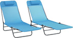 Outsunny 2 Piece Folding Chaise Lounge Chairs, Pool Sun Tanning Chairs with Reclining Back, Breathable Mesh Seat, Headrest for Beach, Yard, Patio, Blue