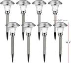 GIGALUMI Solar Pathway Lights, 8 Pack Solar Light Outdoor Waterproof, Glass Stainless Steel Automatic Solar Landscape Lights for Patio, Yard, Lawn, Driveway, Walkway (Warm White)