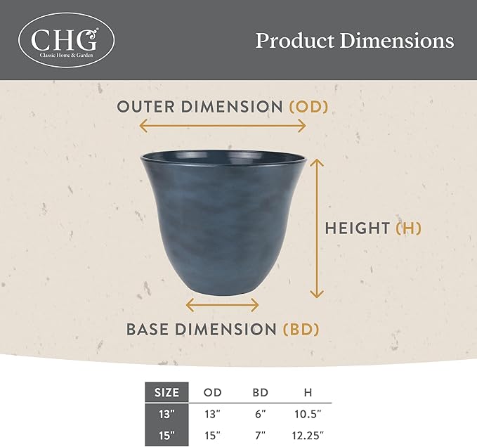 Classic Home and Garden Honeysuckle Resin Planters - Lightweight Indoor & Outdoor Plant Pots - UV-Resistant Plastic Flower Pots - Pot Planters for Flowers & Herbs (13" Vanilla White)