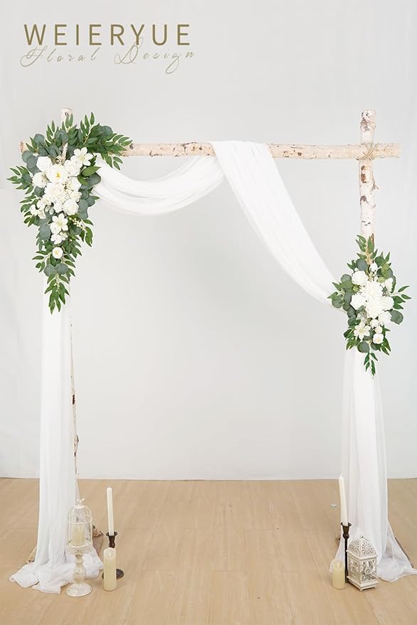 Artificial Flowers Wedding Arch Kit, 3 Pieces, Fairy White Chiffon Drape