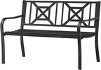 On Shine Patio Garden Bench,Outdoor Park Bench with Powder Coated Steel Frame, Elegant Loveseat with Square Pattern Backrest & Ergonomic Armrest for Outdoor Garden, Backyard, Lawn, Porch