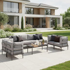 Sundale Outdoor 9 Pieces Patio Furniture Set, U-Shaped Outdoor Sectional Sofa with 6 Inch Olefin Cushion and Coffee Table, Modern Metal Outdoor Conversation Sets for Backyard, Poolside, Sunroom