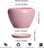 10 Inch Plant Pot - Ceramic Planter for Indoor Plants, Glaze Modern Round Planter with Drainage Hole and Saucer, Gifts for Plant Lovers, Office Patio Home Room Decor, Pink