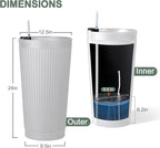 24” Tall Outdoor Planters Set of 2, Self Watering Flower Pots White Planters for Outdoor Plants, Modern Plastic Tall Planter for Front Porch, with Drainage Hole (Ribbed)