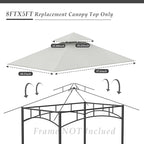 Grill Gazebo Replacement Top, 5 * 8 Outdoor BBQ Top Cover, Double Layer BBQ Gazebo Top Canopy for Model #L-GG001PST-F (Gray)