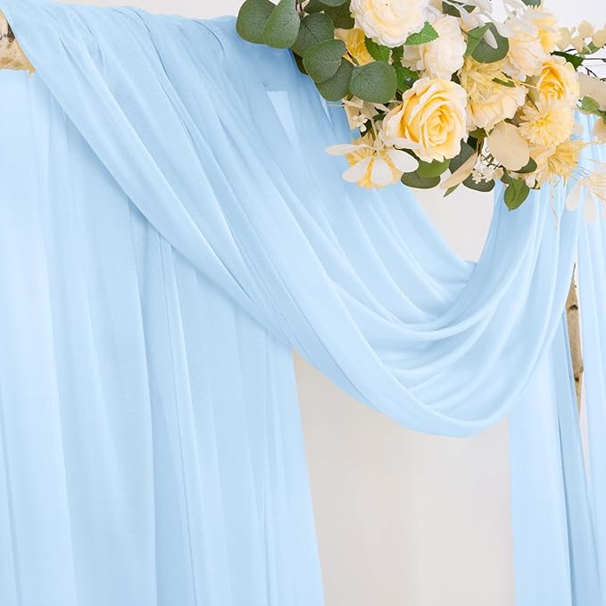 Outdoor Curtains: Blue Sheer Chiffon Arch Drapes, 2 Panels, 29 in x 20 Ft